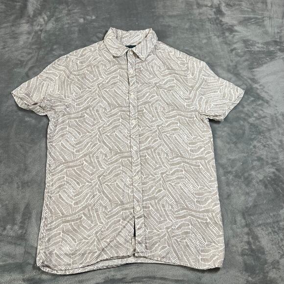 Perry Ellis 100% Linen Short Sleeve Line Print Button Up Shirt Size Small Beach - Picture 1 of 7